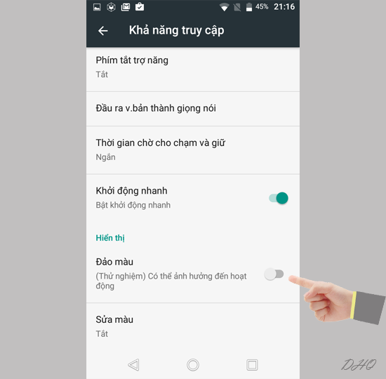 Bật đảo màu 